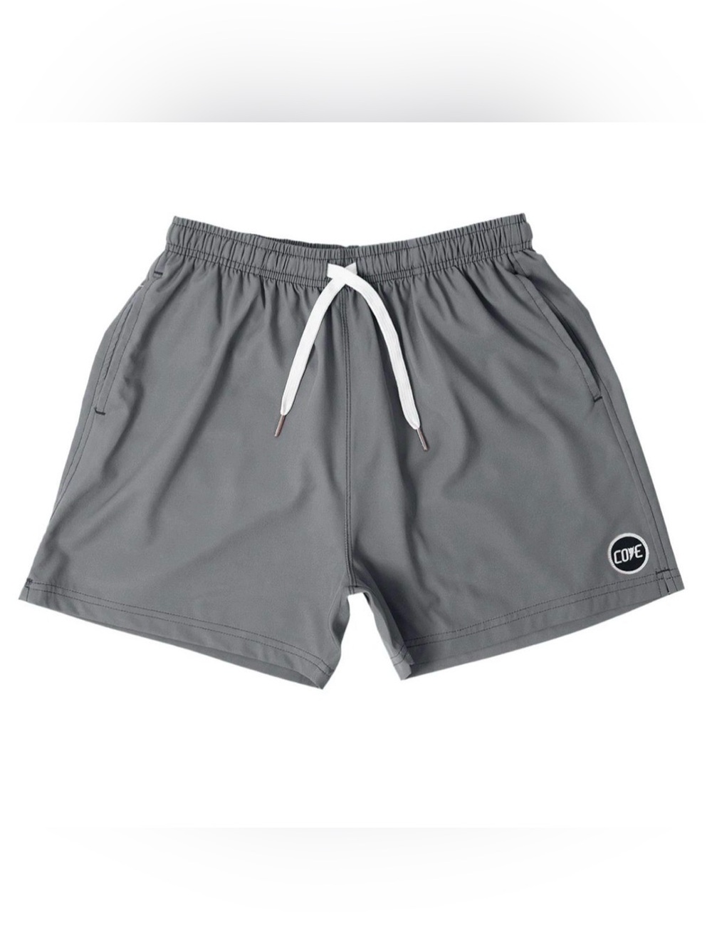 Cove Men's Gray Athletic Swim Shorts with White Drawstring